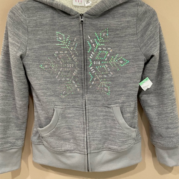 🎃NWT Sherpa Fully Lined Front Embellished Zipper Hoodie, Size M (10/12) - Picture 3 of 8